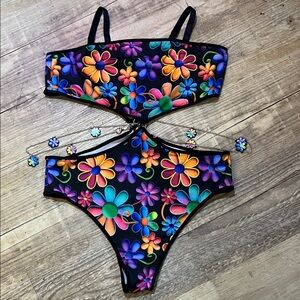 IHeart Raves Floral Black Bikini Set